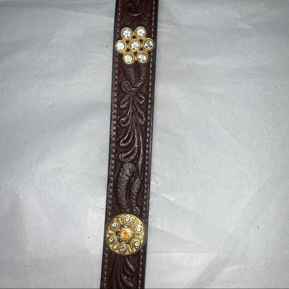 JILL STUART VINTAGE 80’s TOOLED LEATHER BELT WITH JEWELS - WESTERN GLAM! - Picture 10 of 16